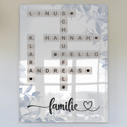 Acrylglas Familienbild Kreuzworträtsel mit Namen