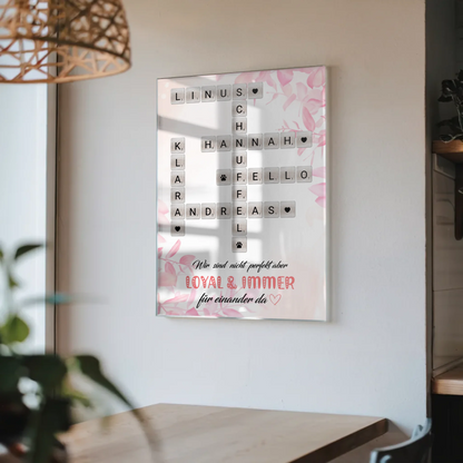 Familien Acrylglas Bild Scrabble Design Wunschtext Loyal