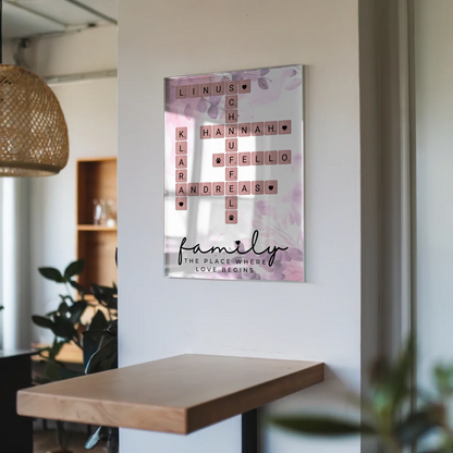 Acrylglas Bild Familie personalisiert Scrabble Style Namen
