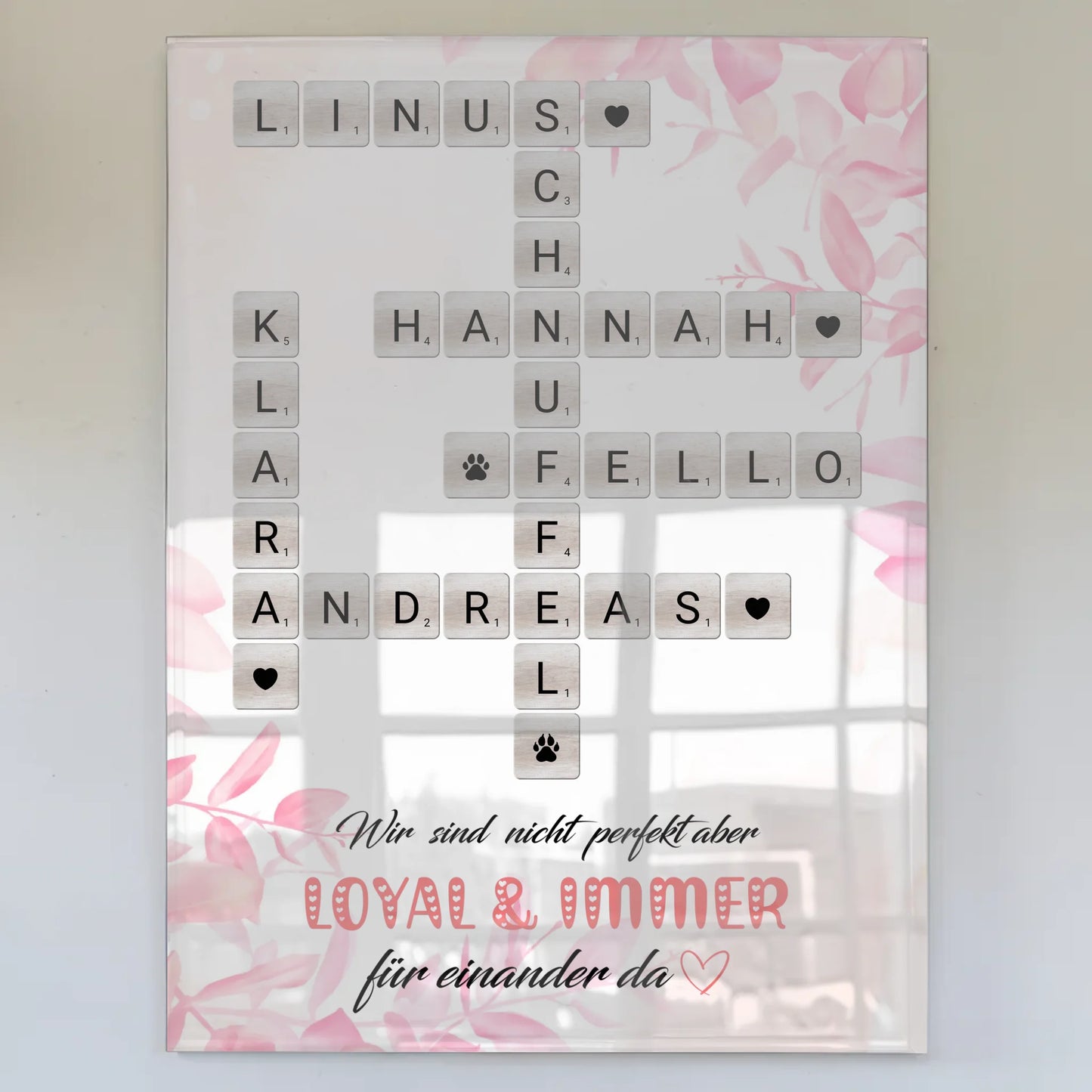 Familien Acrylglas Bild Scrabble Design Wunschtext Loyal