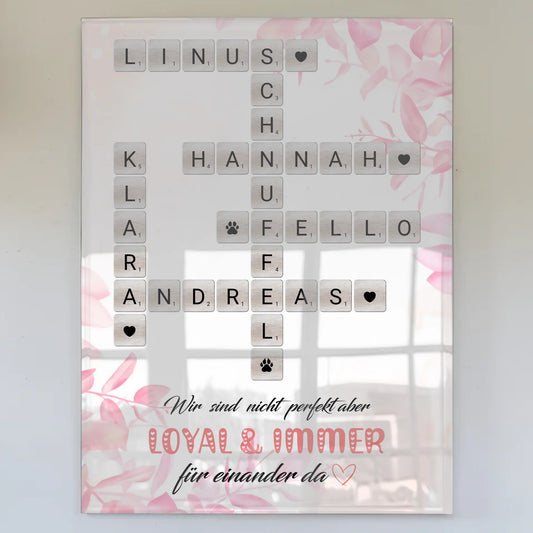 Familien Acrylglas Bild Scrabble Design Wunschtext Loyal