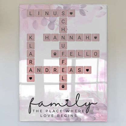 Acrylglas Bild Familie personalisiert Scrabble Style Namen