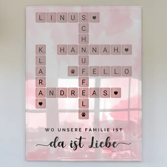 Acrylglas Bild Familie Spruch Kreuzworträtsel mit Namen