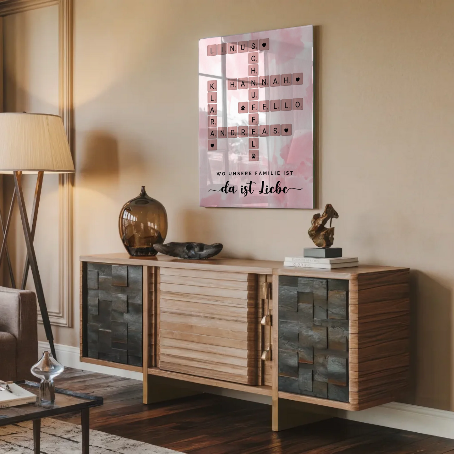 Acrylglas Bild Familie Spruch Kreuzworträtsel mit Namen