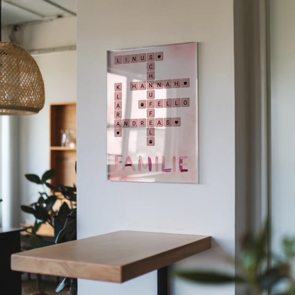 Acrylglas Bild Spruch Familie Kreuzworträtsel Namen