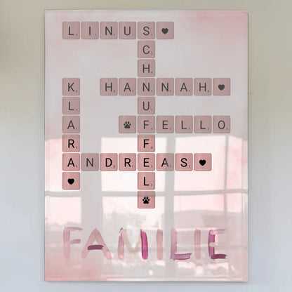 Acrylglas Bild Spruch Familie Kreuzworträtsel Namen