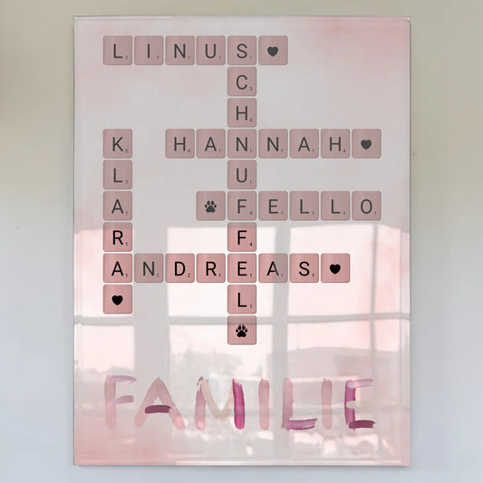 Acrylglas Bild Spruch Familie Kreuzworträtsel Namen