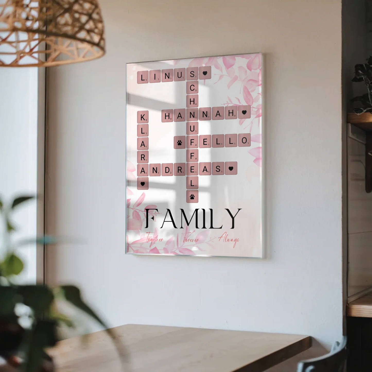 Personalisierte Acrylglas Foto Poster Family Together Scrabble Design