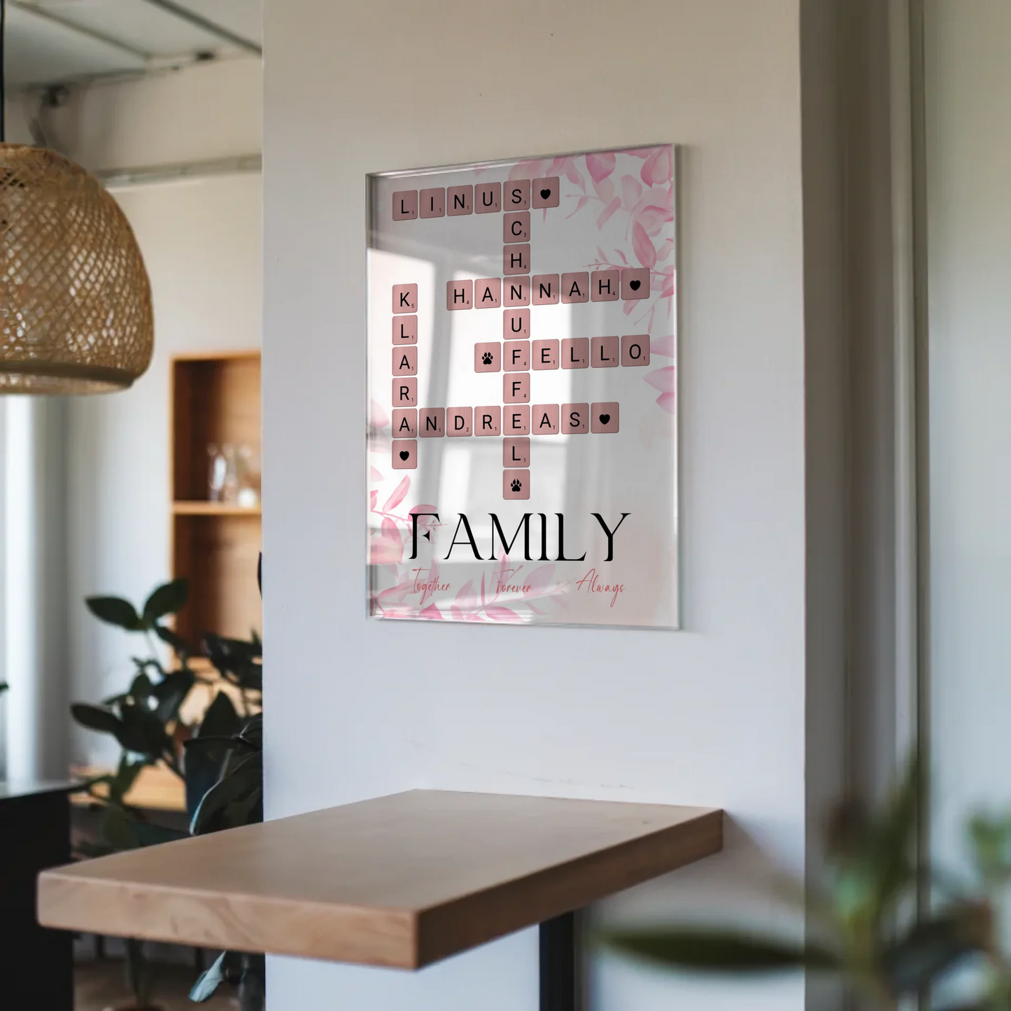 Personalisierte Acrylglas Foto Poster Family Together Scrabble Design