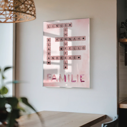 Acrylglas Bild Spruch Familie Kreuzworträtsel Namen