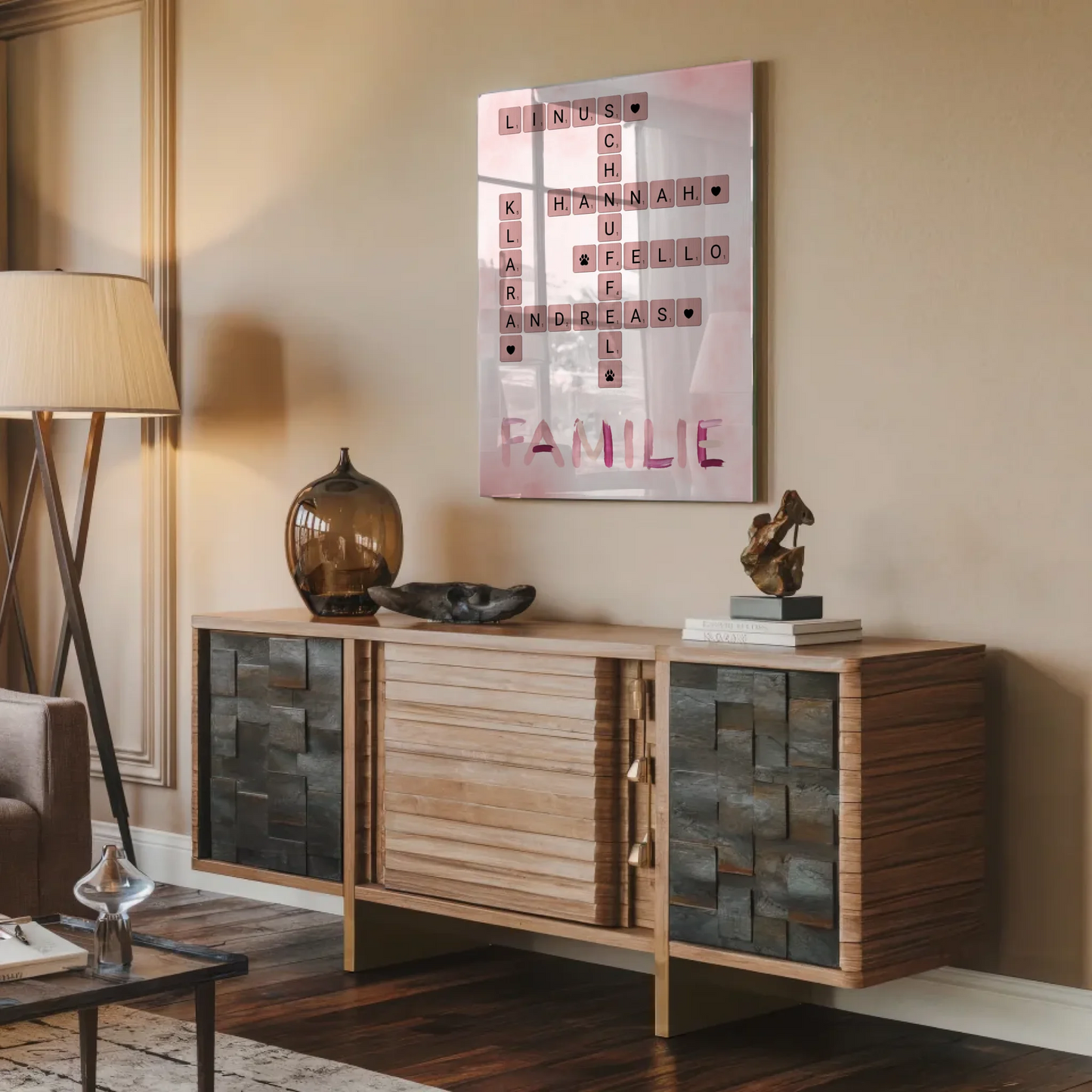 Acrylglas Bild Spruch Familie Kreuzworträtsel Namen