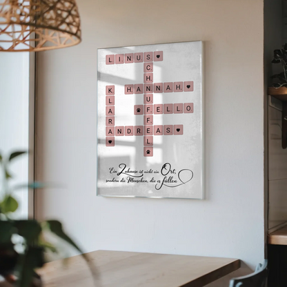 Acrylglas Bild Familienbild Scrabble Style mit Namen