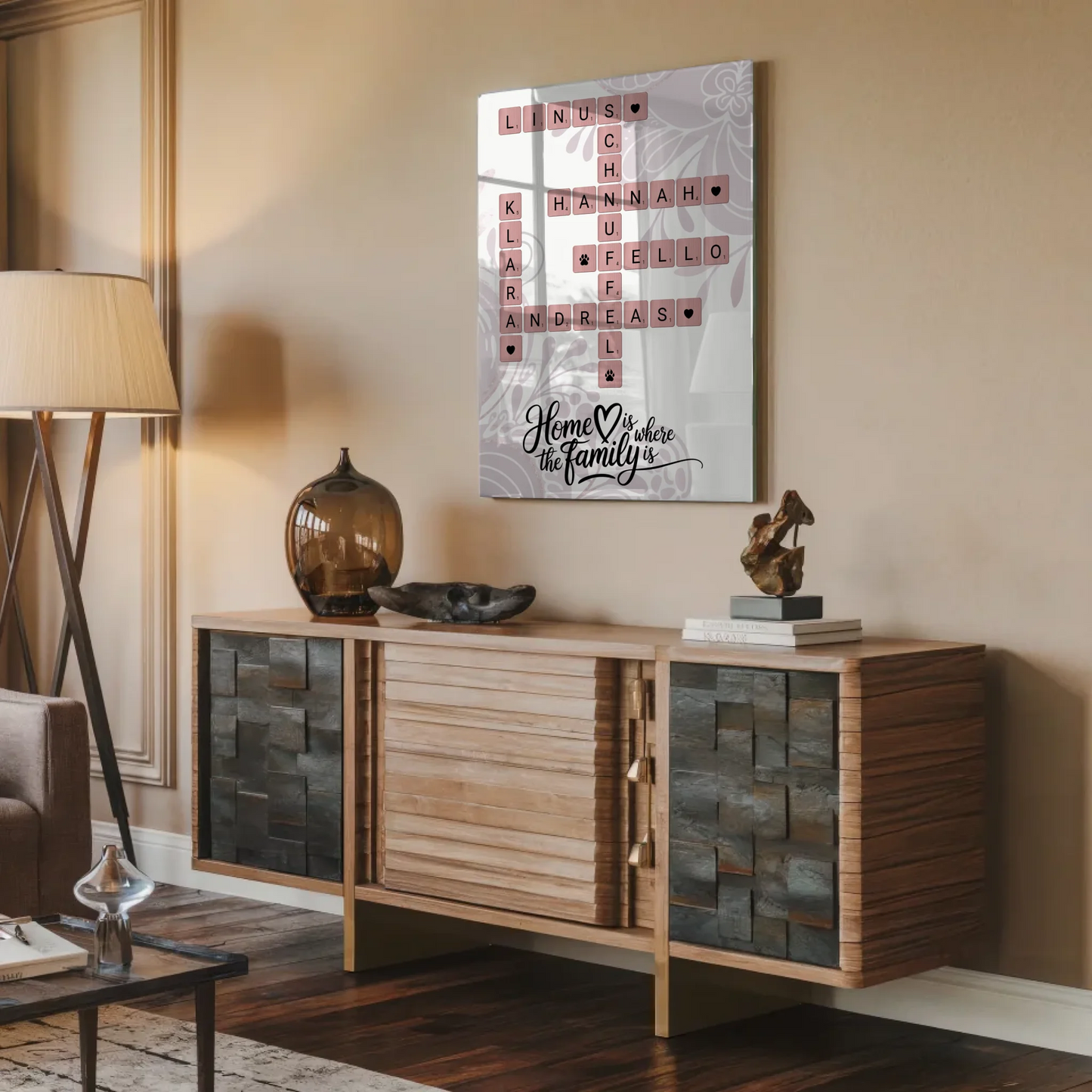 Familien Acrylglas Bild Kreuzworträtsel mit Namen Wunschtext