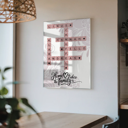 Familien Acrylglas Bild Kreuzworträtsel mit Namen Wunschtext
