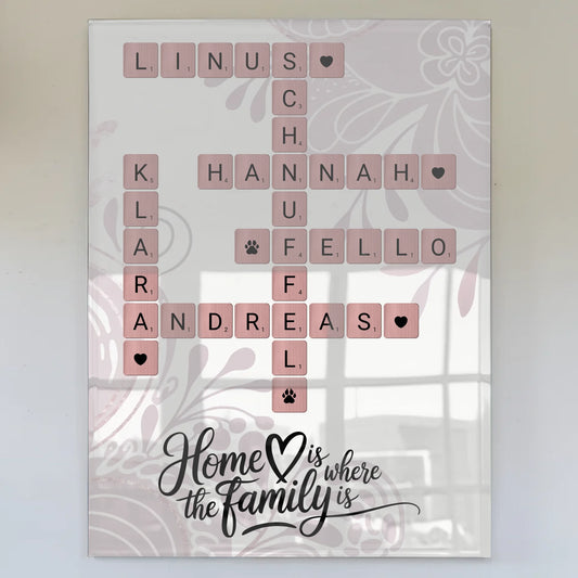 Familien Acrylglas Bild Kreuzworträtsel mit Namen Wunschtext