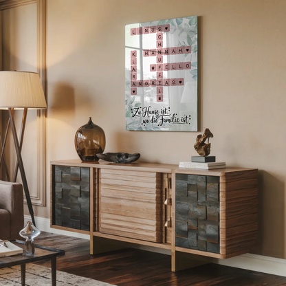 Acrylglas Bild Familie personalisiert Scrabble Design