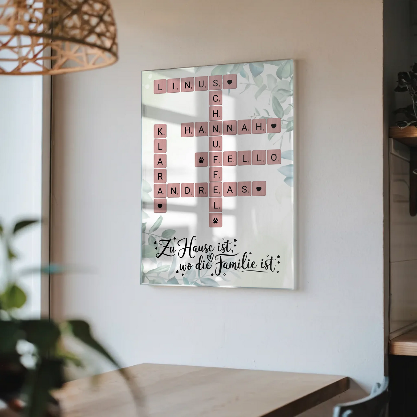 Acrylglas Bild Familie personalisiert Scrabble Design