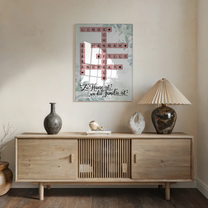 Acrylglas Bild Familie personalisiert Scrabble Design
