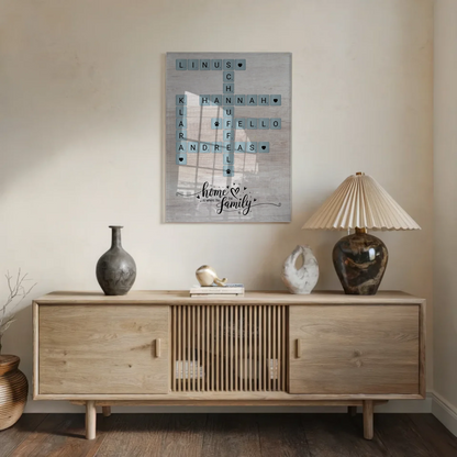 Acrylglas Bild Spruch Familie Scrabble Style mit Namen