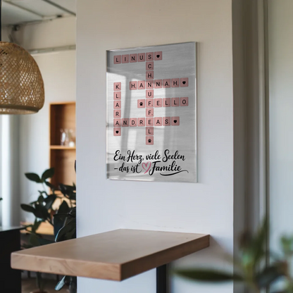 Acrylglas Bild Familie Spruch Kreuzworträtsel Namen - Poster