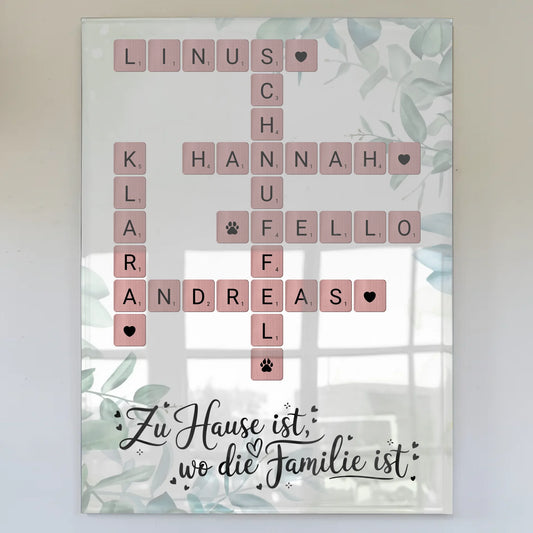 Acrylglas Bild Familie personalisiert Scrabble Design