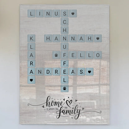 Acrylglas Bild Spruch Familie Scrabble Style mit Namen