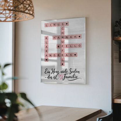 Acrylglas Bild Familie Spruch Kreuzworträtsel Namen - Poster