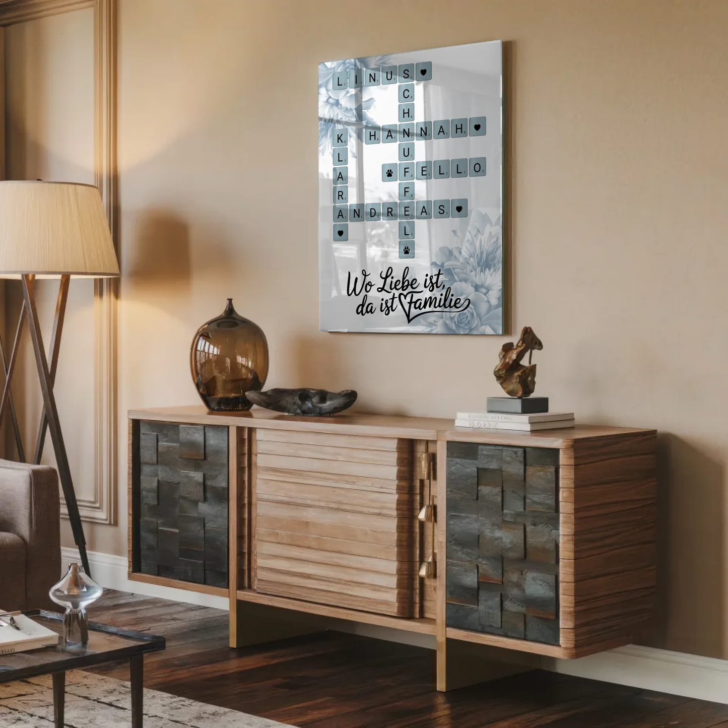 Acrylglas Bild Familienbild Personalisiert Scrabble Design