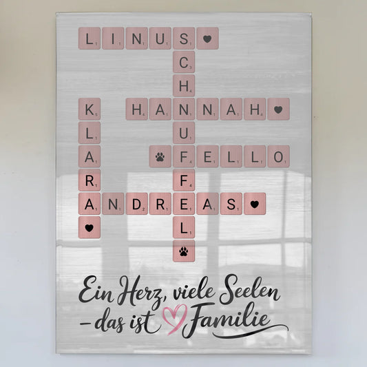 Acrylglas Bild Familie Spruch Kreuzworträtsel Namen - Poster