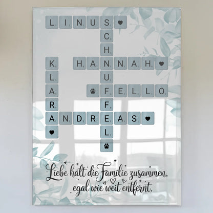 Acrylglas Bild Familie personalisiert Kreuzworträtsel Namen