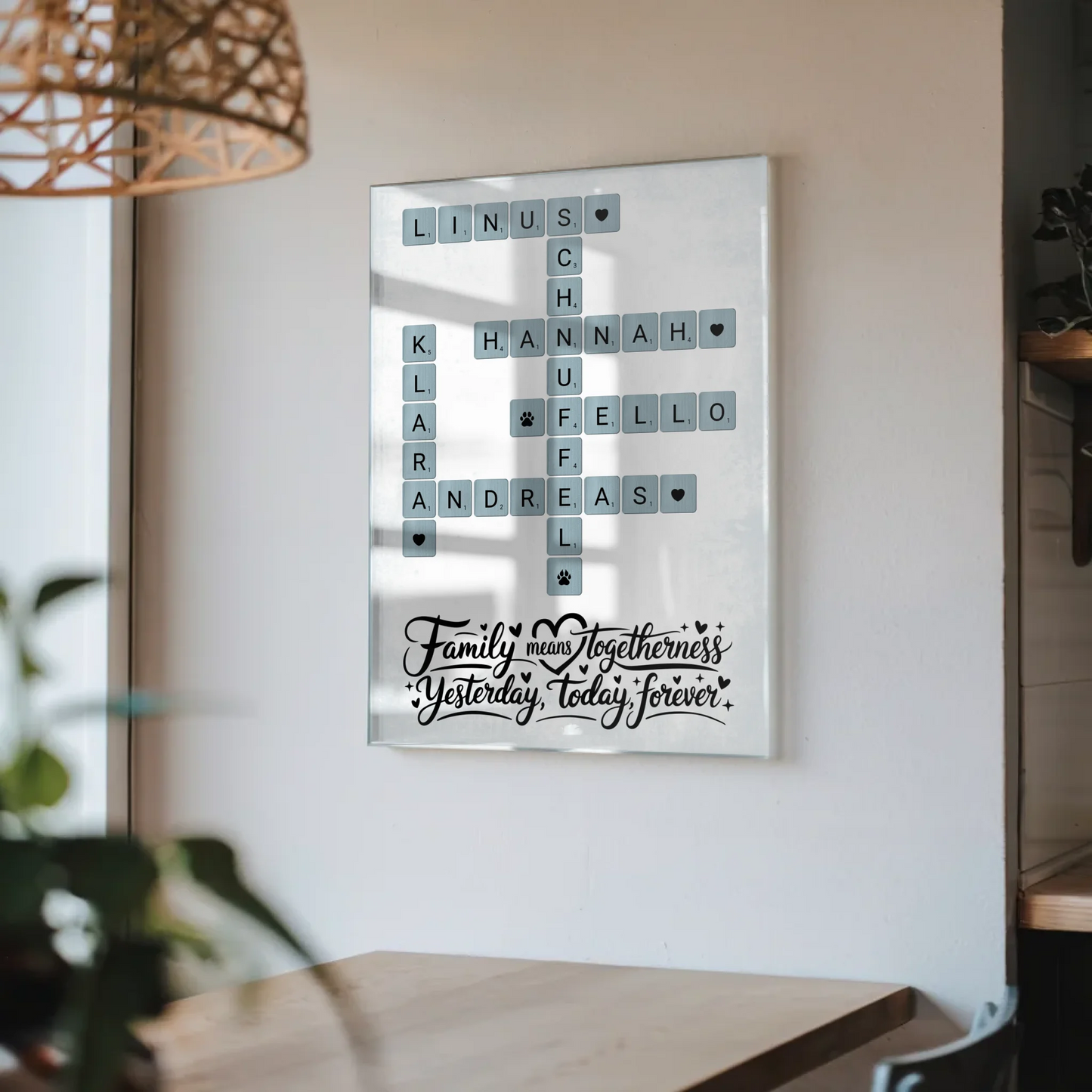 Acrylglas Bild Familie Spruch Kreuzworträtsel Namen