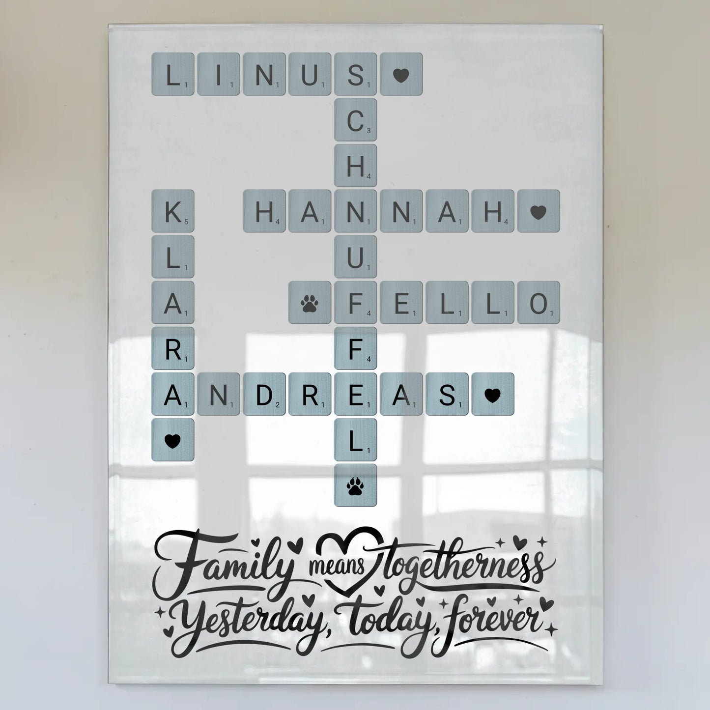 Acrylglas Bild Familie Spruch Kreuzworträtsel Namen