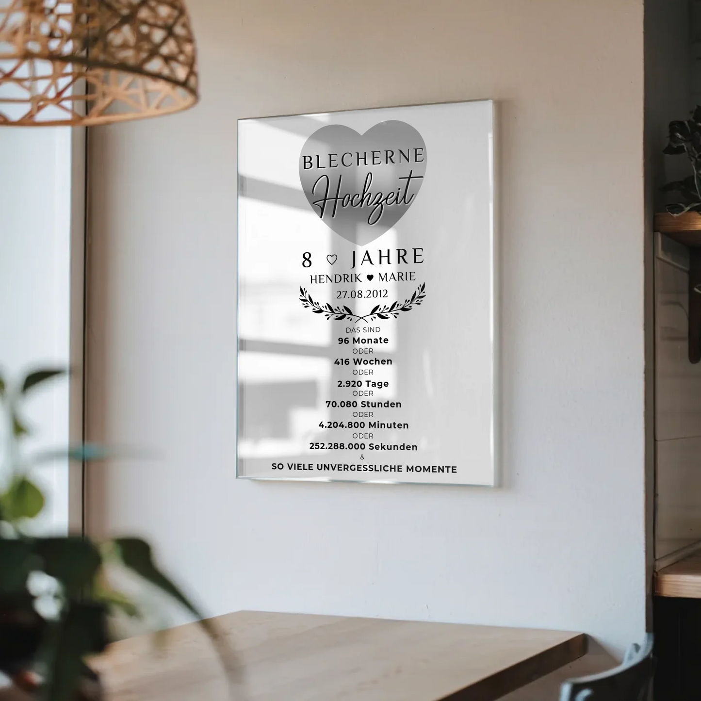 Personalisierte Acrylglas Foto Poster zum 8. Hochzeitstag