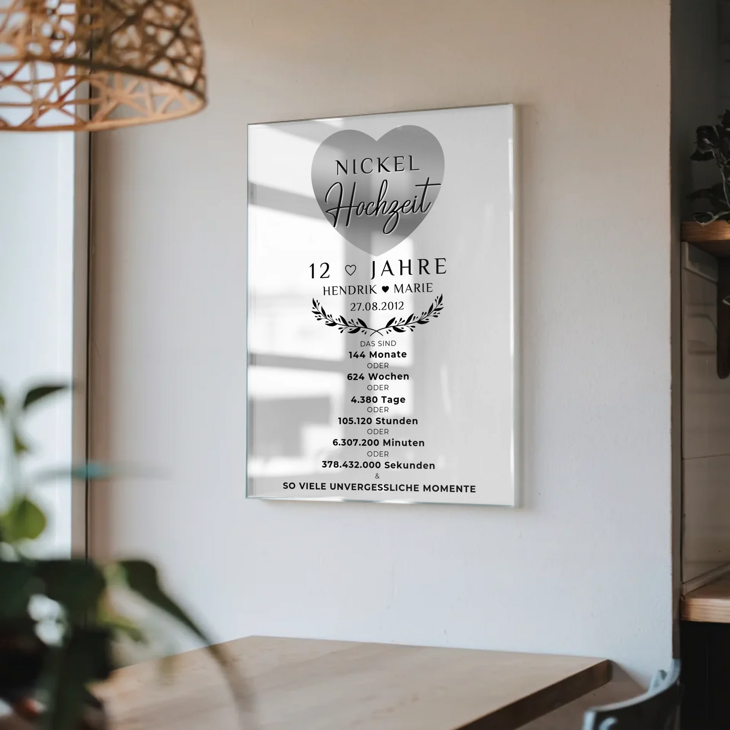 Personalisierte Acrylglas Foto Poster zum 12 Hochzeitstag