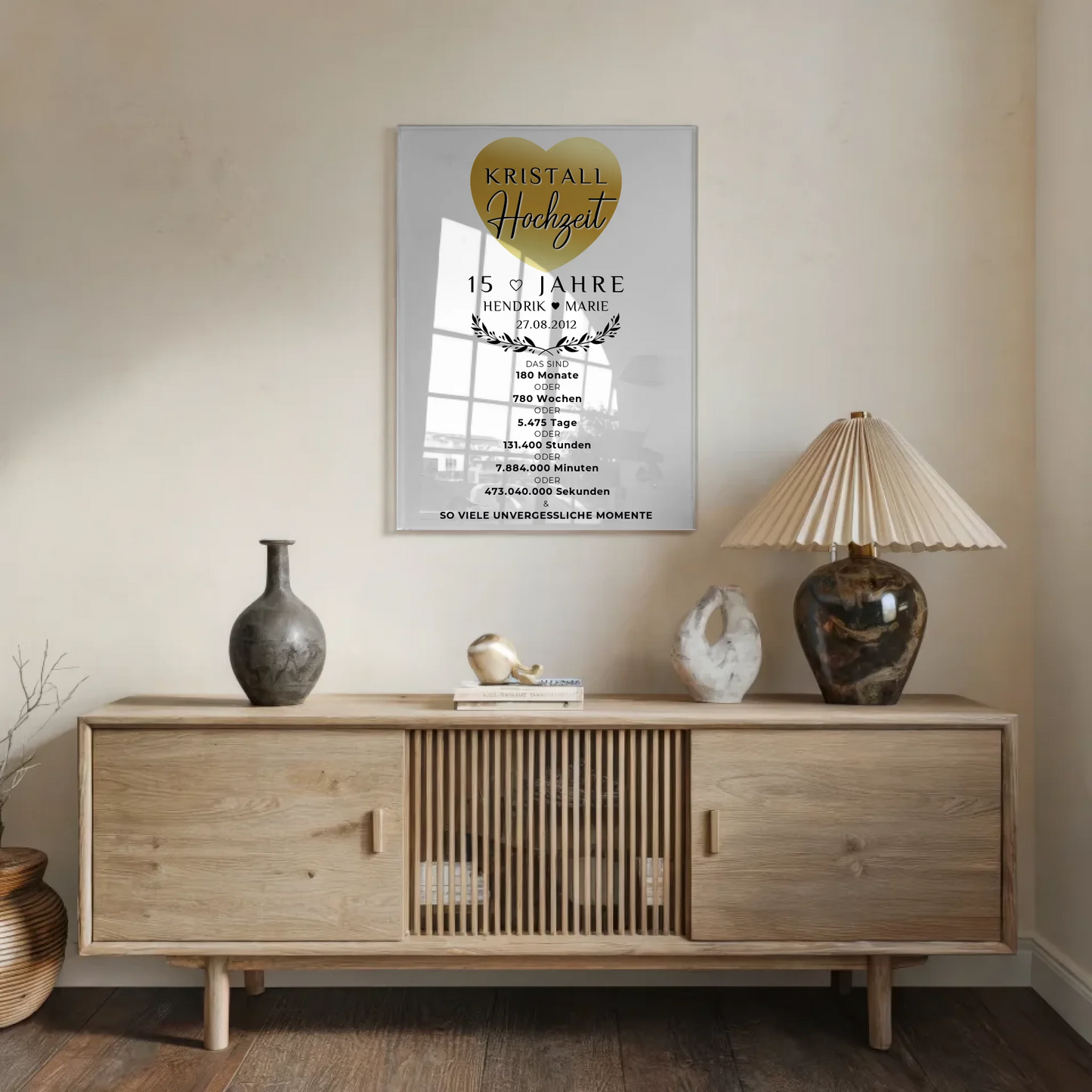 Personalisierte Acrylglas Foto Poster zum 15 Hochzeitstag