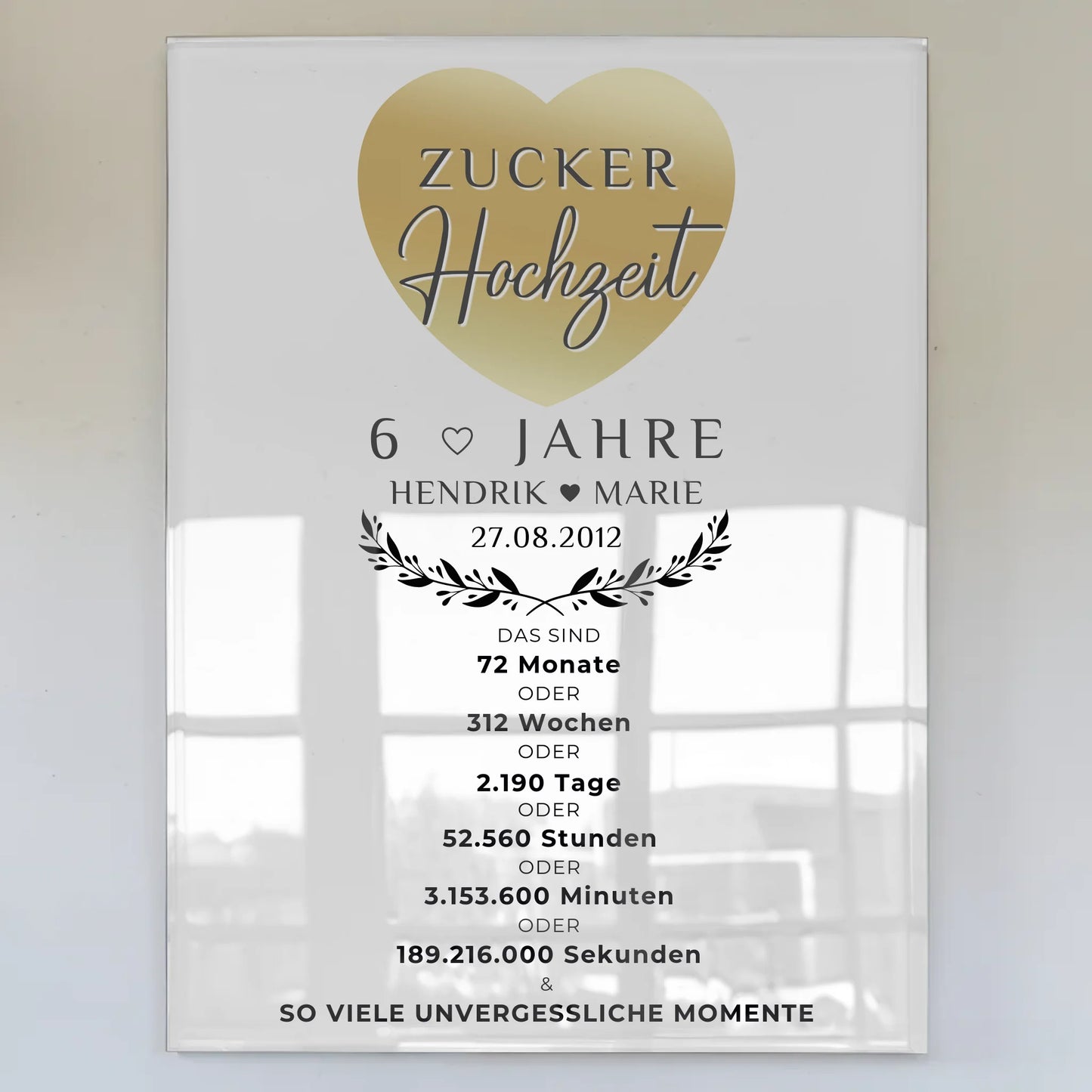 Personalisierte Acrylglas Foto Poster zum 6 Hochzeitstag
