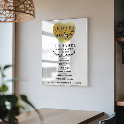 Personalisierte Acrylglas Foto Poster zum 13. Hochzeitstag
