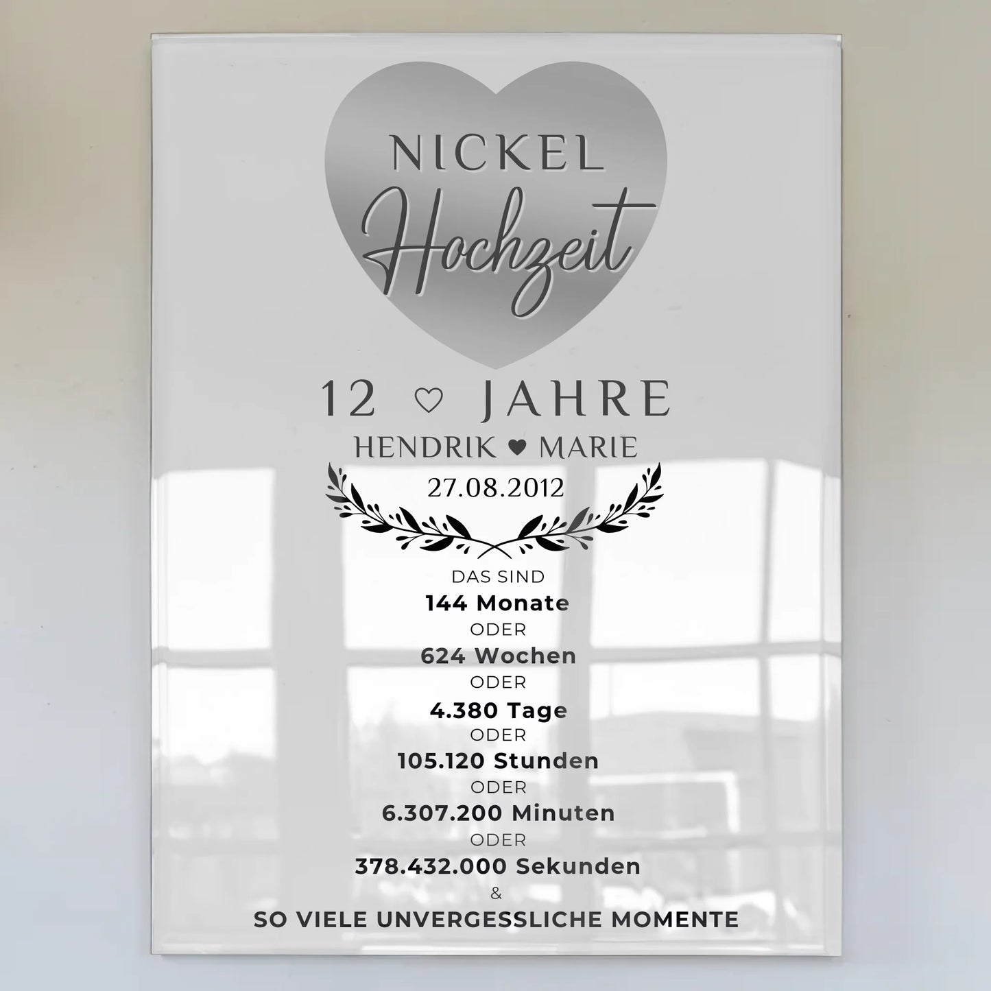 Personalisierte Acrylglas Foto Poster zum 12 Hochzeitstag
