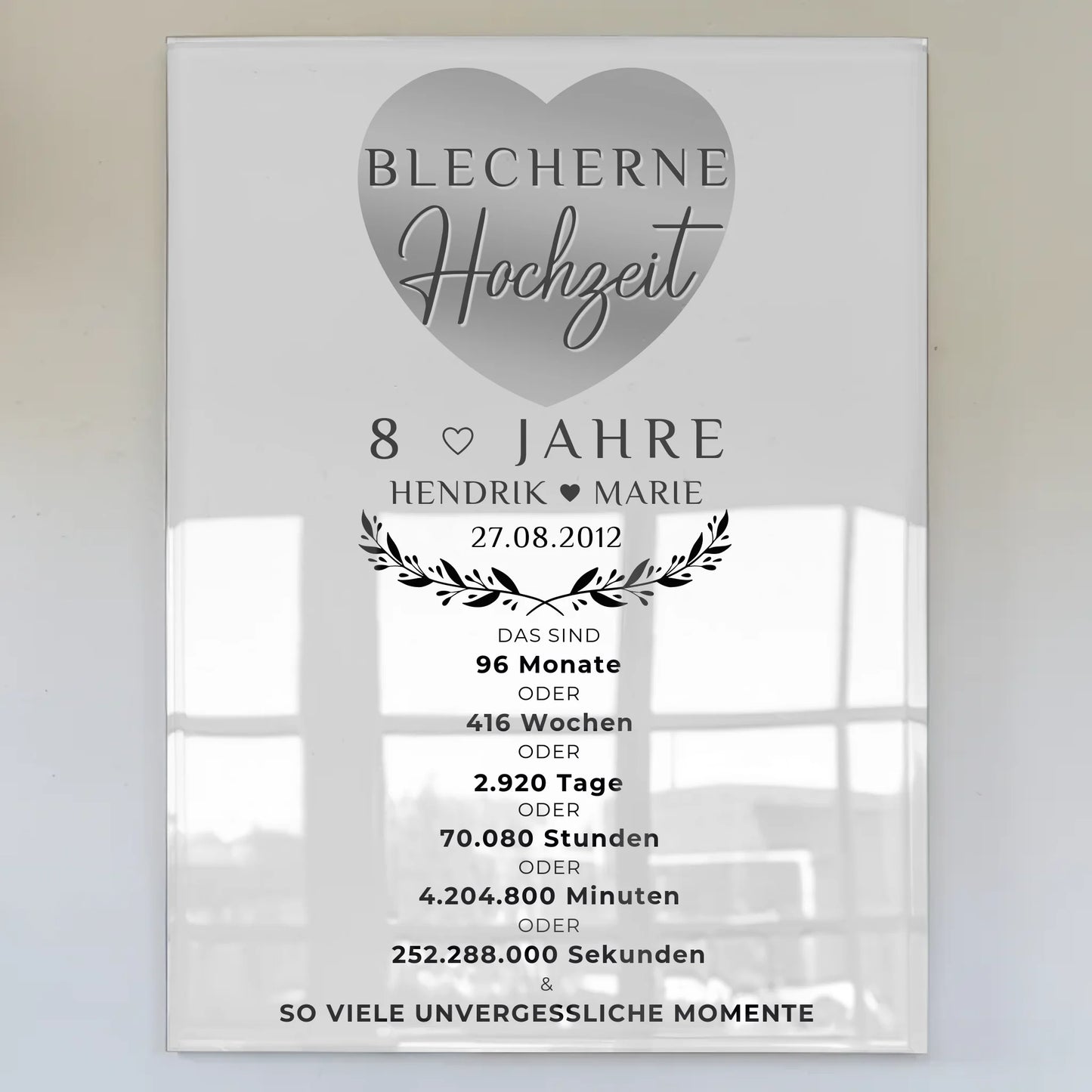 Personalisierte Acrylglas Foto Poster zum 8. Hochzeitstag