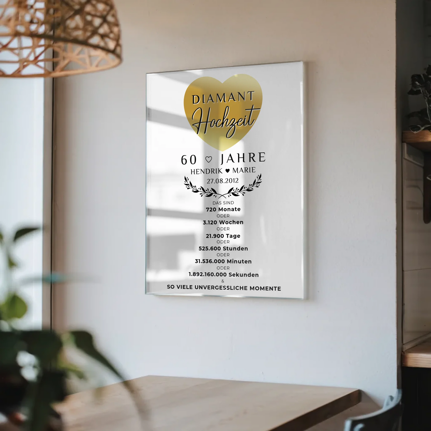Personalisierte Acrylglas Foto Poster zum 60 Hochzeitstag