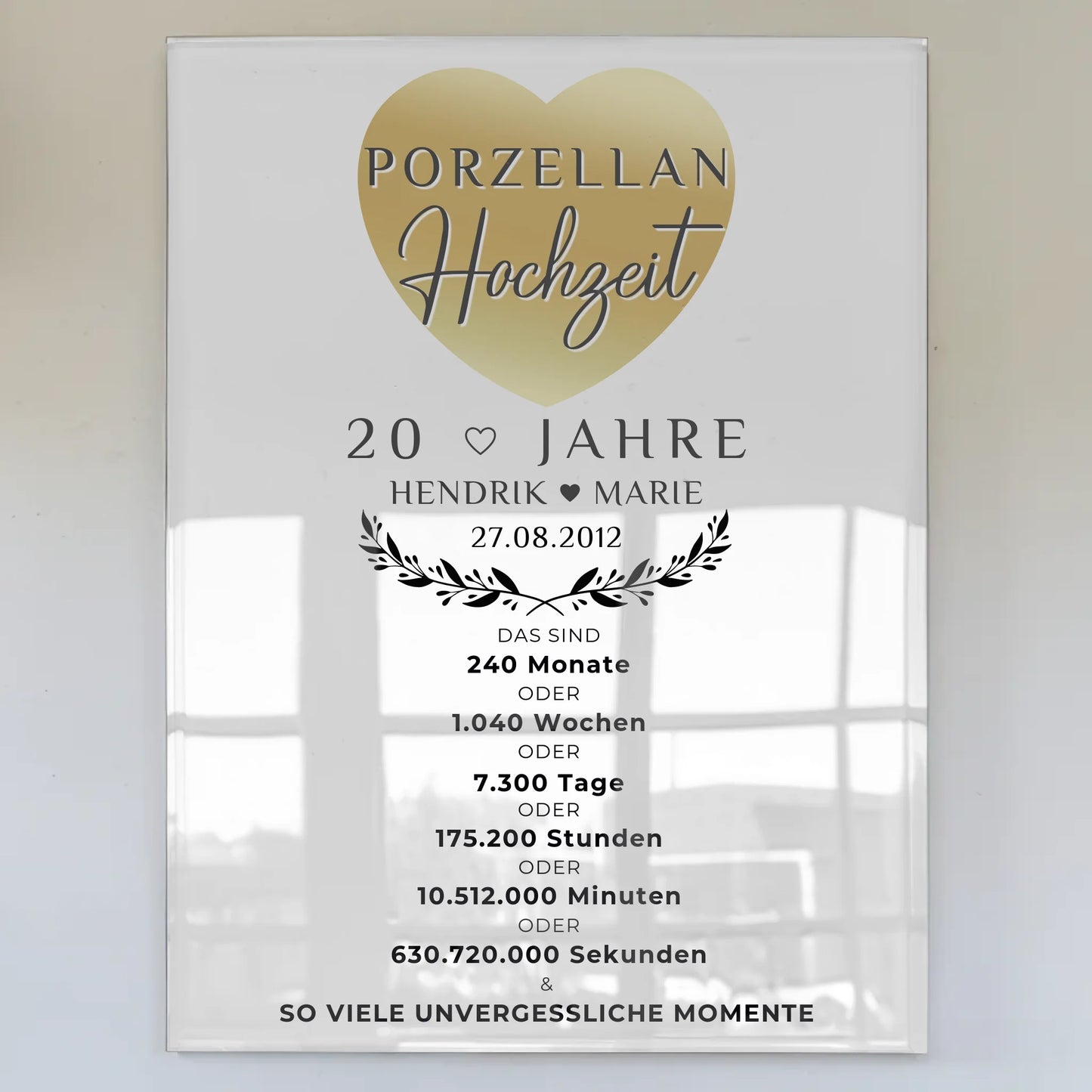 Personalisierte Acrylglas Foto Poster zum 20. Hochzeitstag