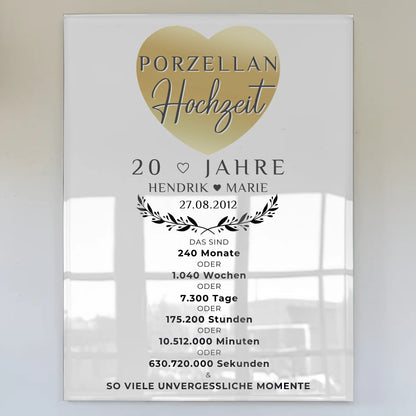 Personalisierte Acrylglas Foto Poster zum 20. Hochzeitstag