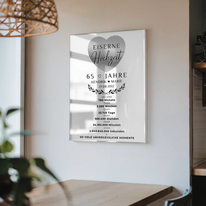 Personalisierte Acrylglas Foto Poster zum 65 Hochzeitstag