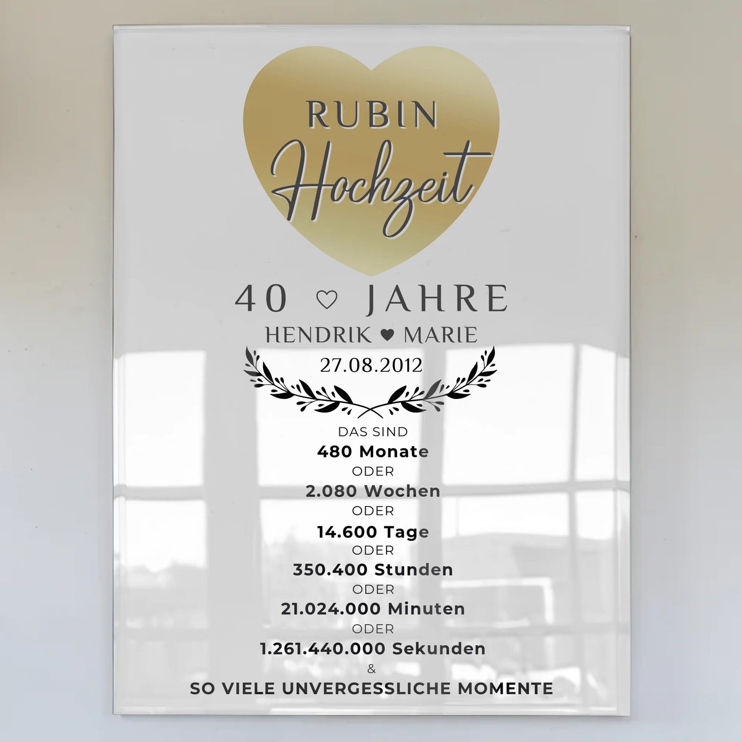 Personalisierte Acrylglas Foto Poster zum 40 Hochzeitstag
