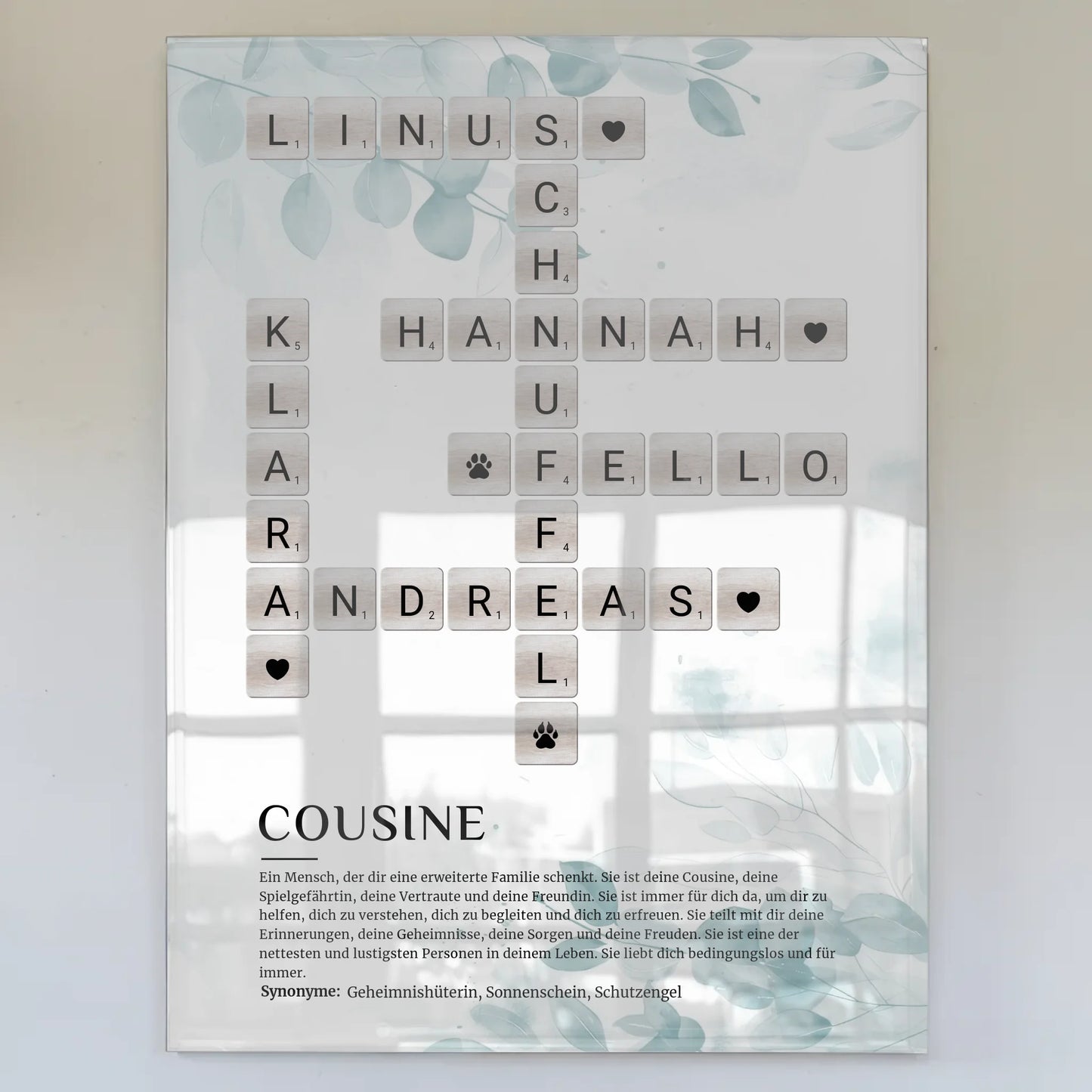 Personalisierte Acrylglas Foto Poster Definition Cousine Kreuzworträtsel