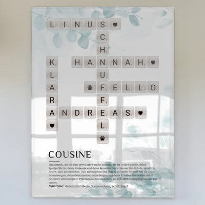 Personalisierte Acrylglas Foto Poster Definition Cousine Kreuzworträtsel