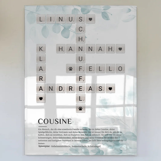 Personalisierte Acrylglas Foto Poster Definition Cousine Kreuzworträtsel