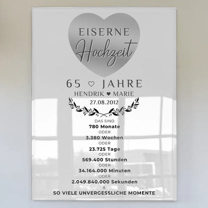 Personalisierte Acrylglas Foto Poster zum 65 Hochzeitstag