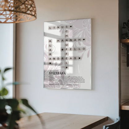 Personalisierte Acrylglas Foto Poster Stiefpapa Kreuzworträtsel