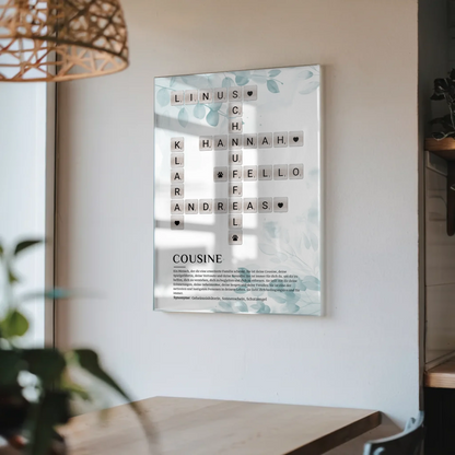 Cousine Definition Acrylglasbild Poster Kreuzworträtsel